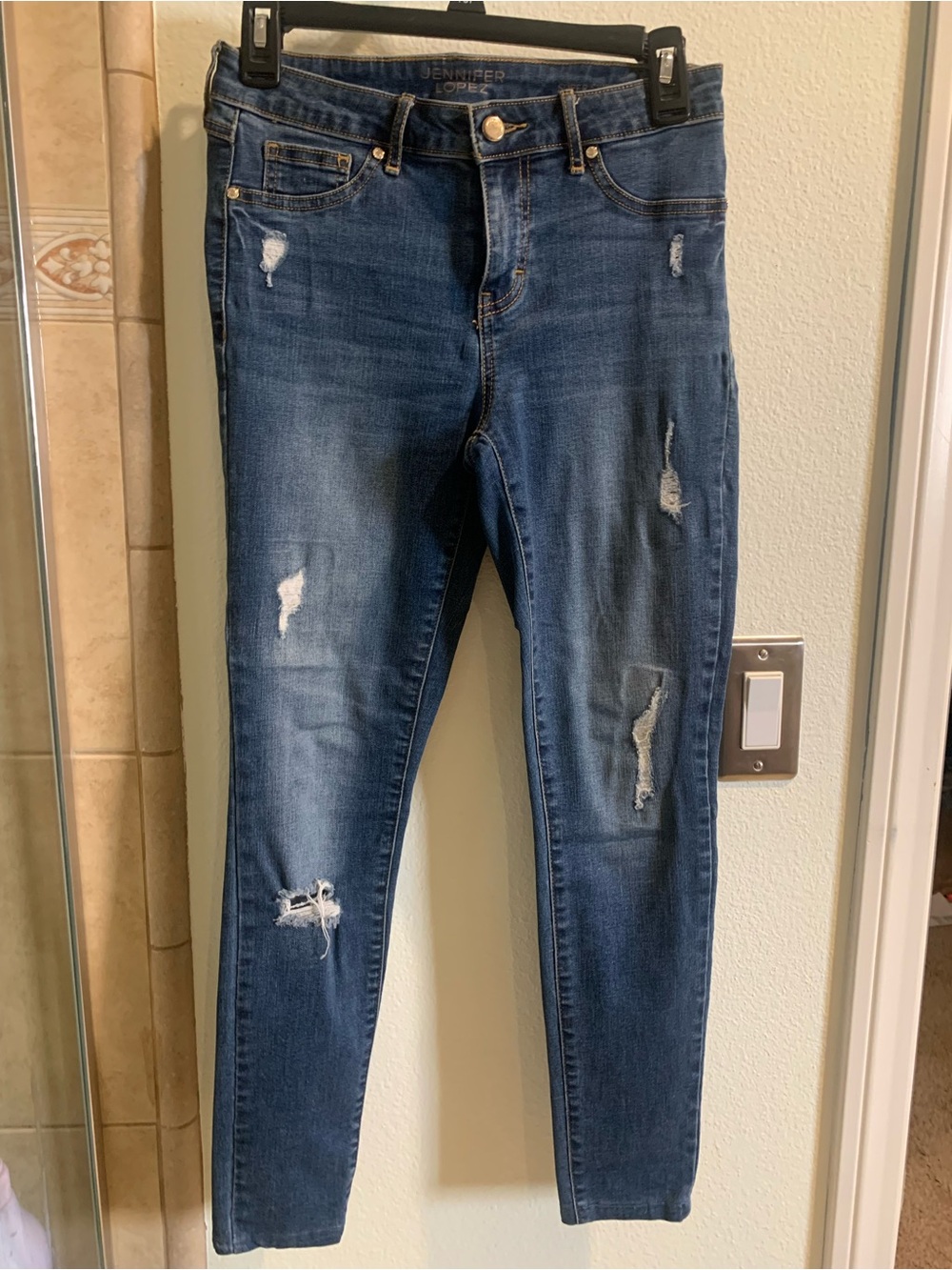 Jennifer Lopez Mid Blue Distressed Skinny Jeans